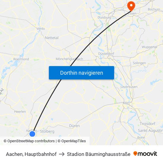 Aachen, Hauptbahnhof to Stadion Bäuminghausstraße map