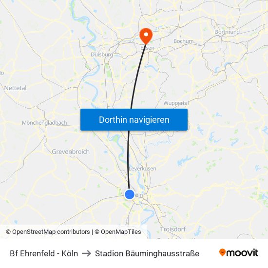 Bf Ehrenfeld - Köln to Stadion Bäuminghausstraße map