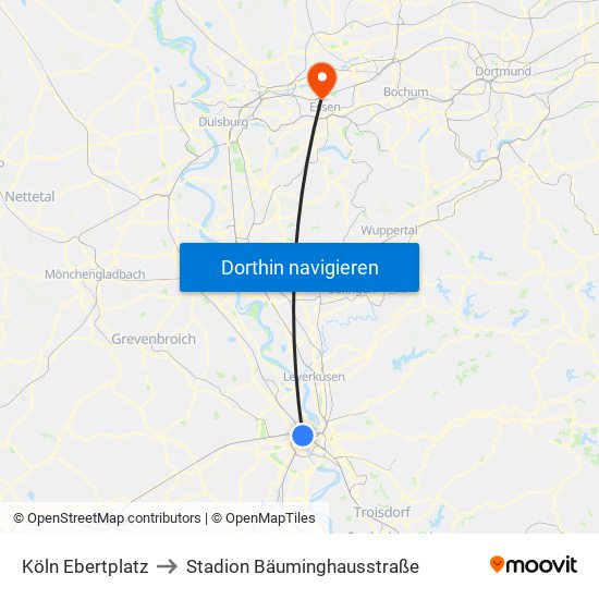 Köln Ebertplatz to Stadion Bäuminghausstraße map