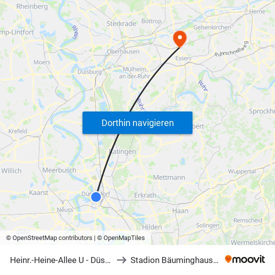 Heinr.-Heine-Allee U - Düsseldorf to Stadion Bäuminghausstraße map