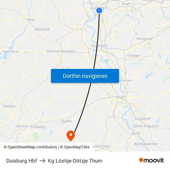 Duisburg Hbf to Kg Löstije-Dötzje Thum map