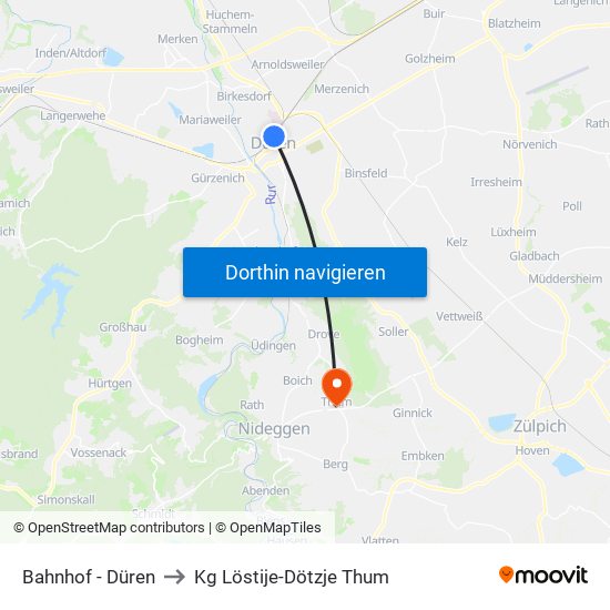 Bahnhof - Düren to Kg Löstije-Dötzje Thum map