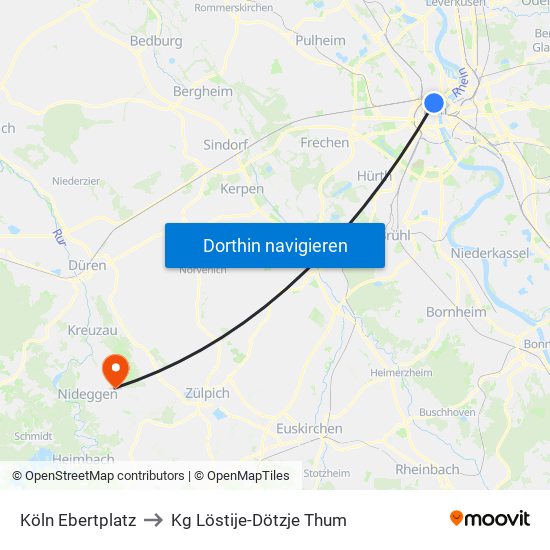 Köln Ebertplatz to Kg Löstije-Dötzje Thum map
