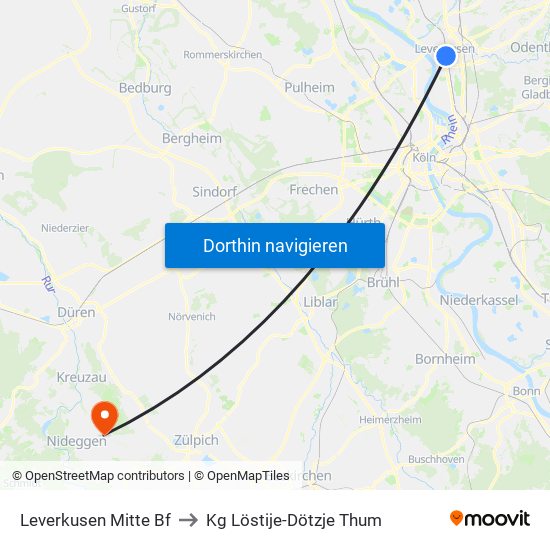 Leverkusen Mitte Bf to Kg Löstije-Dötzje Thum map