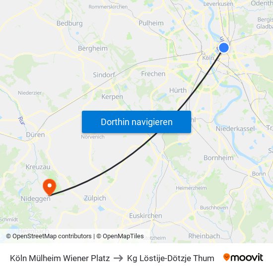 Köln Mülheim Wiener Platz to Kg Löstije-Dötzje Thum map