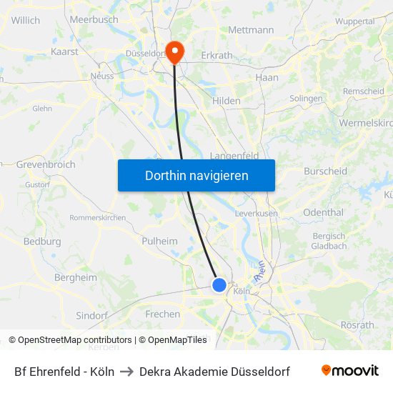 Bf Ehrenfeld - Köln to Dekra Akademie Düsseldorf map