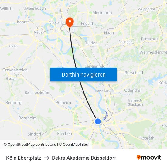 Köln Ebertplatz to Dekra Akademie Düsseldorf map