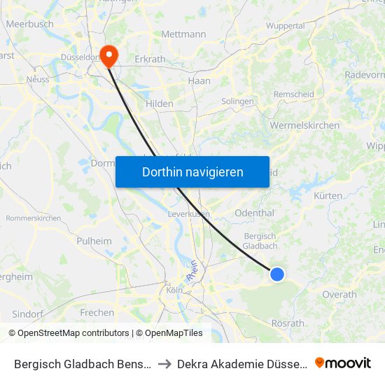 Bergisch Gladbach Bensberg to Dekra Akademie Düsseldorf map