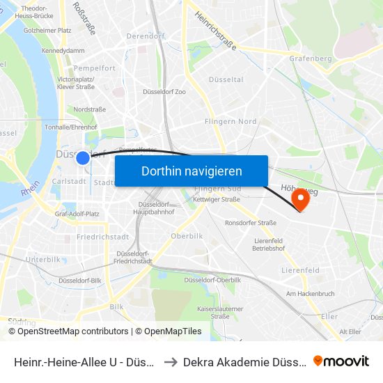 Heinr.-Heine-Allee U - Düsseldorf to Dekra Akademie Düsseldorf map