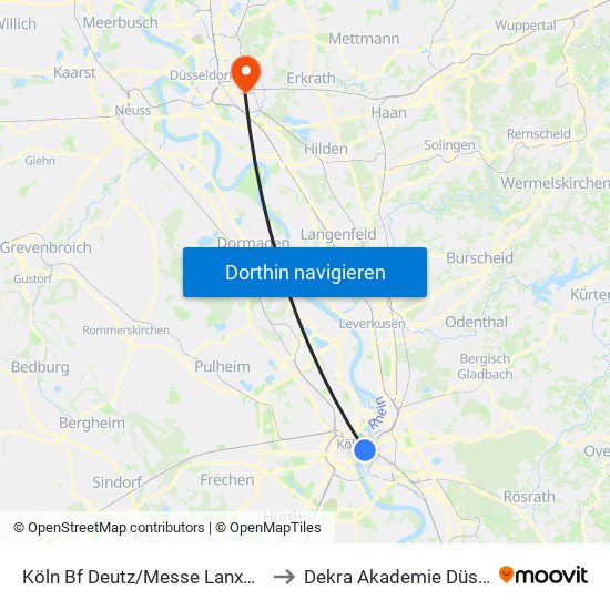 Köln Bf Deutz/Messe Lanxess Arena to Dekra Akademie Düsseldorf map