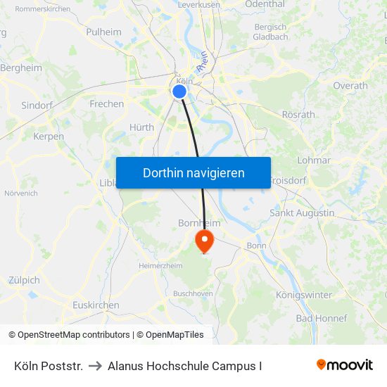 Köln Poststr. to Alanus Hochschule Campus I map