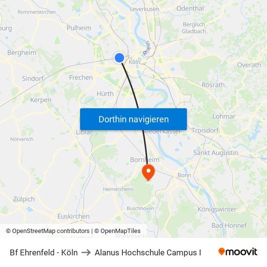 Bf Ehrenfeld - Köln to Alanus Hochschule Campus I map