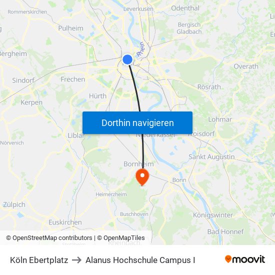 Köln Ebertplatz to Alanus Hochschule Campus I map