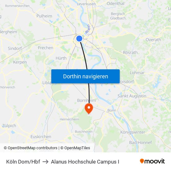 Köln Dom/Hbf to Alanus Hochschule Campus I map