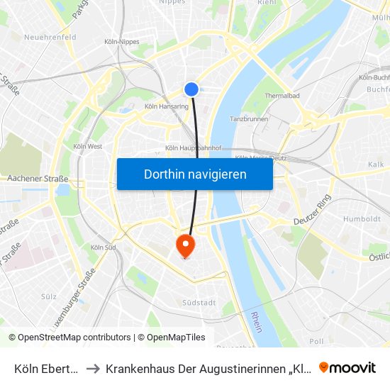 Köln Ebertplatz to Krankenhaus Der Augustinerinnen „Klösterchen“ map