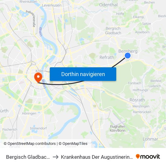 Bergisch Gladbach Bensberg to Krankenhaus Der Augustinerinnen „Klösterchen“ map