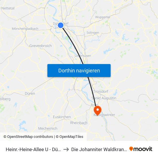 Heinr.-Heine-Allee U - Düsseldorf to Die Johanniter Waldkrankenhaus map