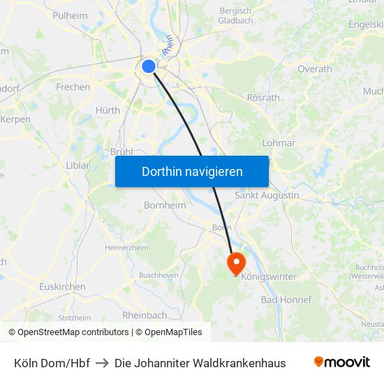 Köln Dom/Hbf to Die Johanniter Waldkrankenhaus map