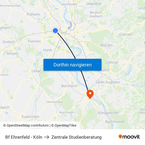 Bf Ehrenfeld - Köln to Zentrale Studienberatung map