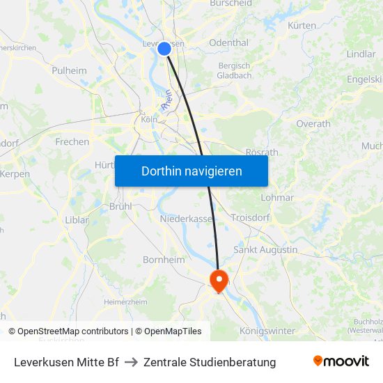 Leverkusen Mitte Bf to Zentrale Studienberatung map