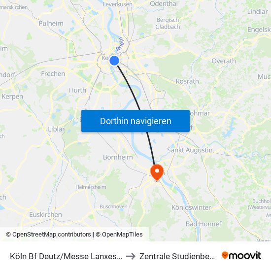 Köln Bf Deutz/Messe Lanxess Arena to Zentrale Studienberatung map