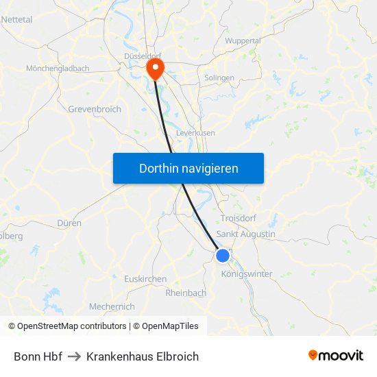 Bonn Hbf to Krankenhaus Elbroich map