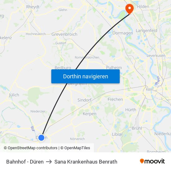 Bahnhof - Düren to Sana Krankenhaus Benrath map