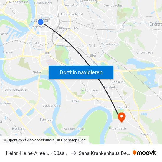 Heinr.-Heine-Allee U - Düsseldorf to Sana Krankenhaus Benrath map
