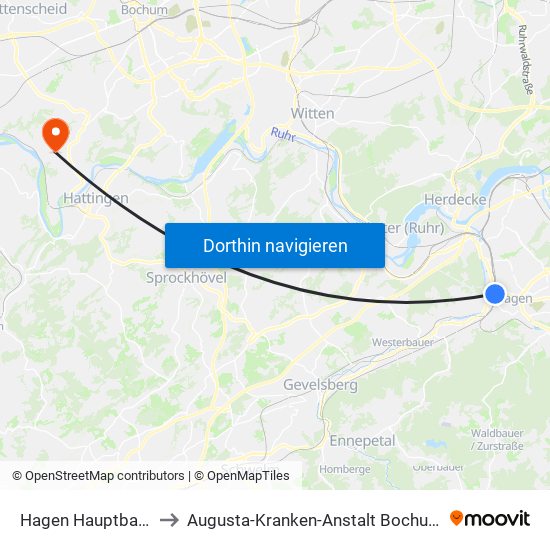 Hagen Hauptbahnhof to Augusta-Kranken-Anstalt Bochum-Linden map