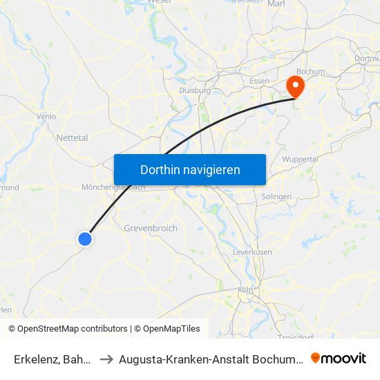 Erkelenz, Bahnhof to Augusta-Kranken-Anstalt Bochum-Linden map