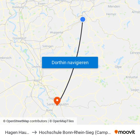 Hagen Hauptbahnhof to Hochschule Bonn-Rhein-Sieg (Campus Sankt Augustin) (H-Brs) map