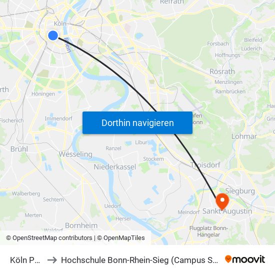 Köln Poststr. to Hochschule Bonn-Rhein-Sieg (Campus Sankt Augustin) (H-Brs) map