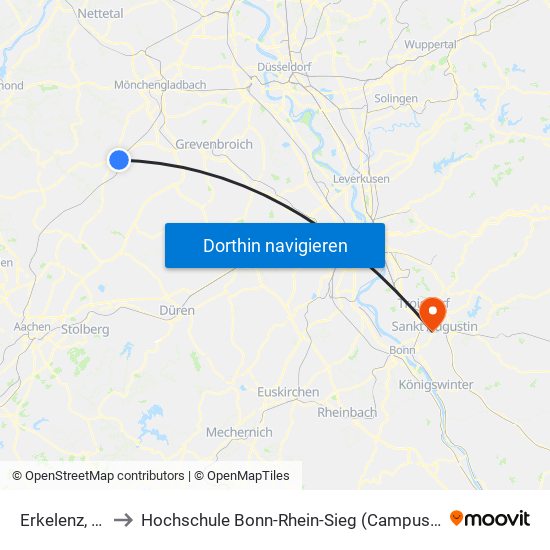 Erkelenz, Bahnhof to Hochschule Bonn-Rhein-Sieg (Campus Sankt Augustin) (H-Brs) map