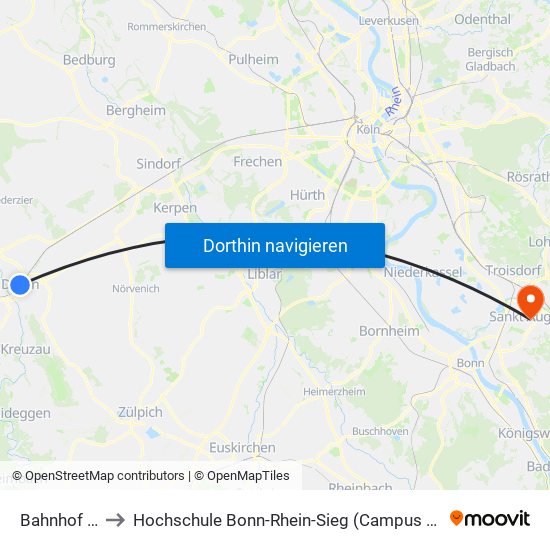 Bahnhof - Düren to Hochschule Bonn-Rhein-Sieg (Campus Sankt Augustin) (H-Brs) map