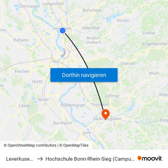 Leverkusen Mitte Bf to Hochschule Bonn-Rhein-Sieg (Campus Sankt Augustin) (H-Brs) map