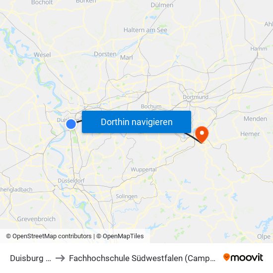 Duisburg Hbf to Fachhochschule Südwestfalen (Campus Hagen) map