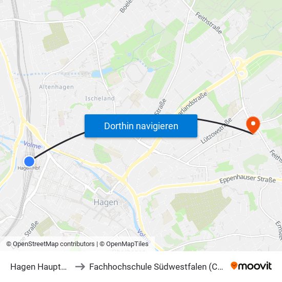 Hagen Hauptbahnhof to Fachhochschule Südwestfalen (Campus Hagen) map