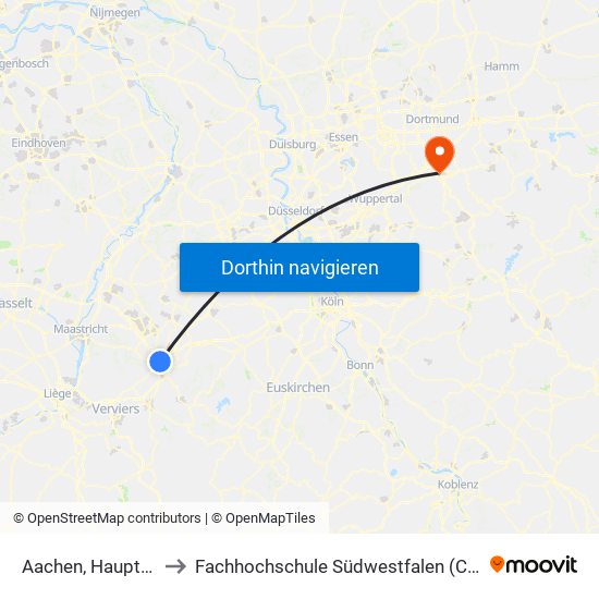 Aachen, Hauptbahnhof to Fachhochschule Südwestfalen (Campus Hagen) map