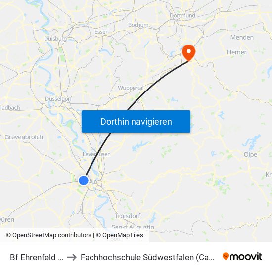 Bf Ehrenfeld - Köln to Fachhochschule Südwestfalen (Campus Hagen) map