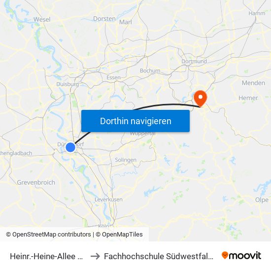 Heinr.-Heine-Allee U - Düsseldorf to Fachhochschule Südwestfalen (Campus Hagen) map