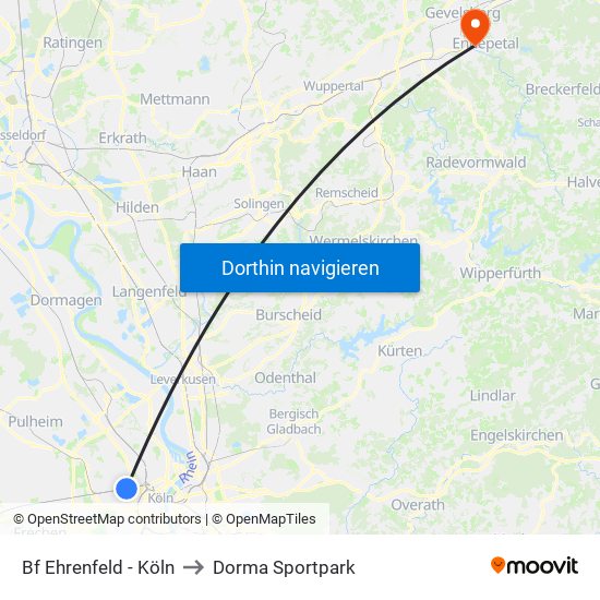 Bf Ehrenfeld - Köln to Dorma Sportpark map