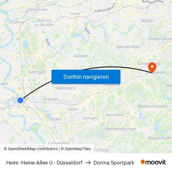 Heinr.-Heine-Allee U - Düsseldorf to Dorma Sportpark map