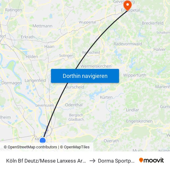 Köln Bf Deutz/Messe Lanxess Arena to Dorma Sportpark map