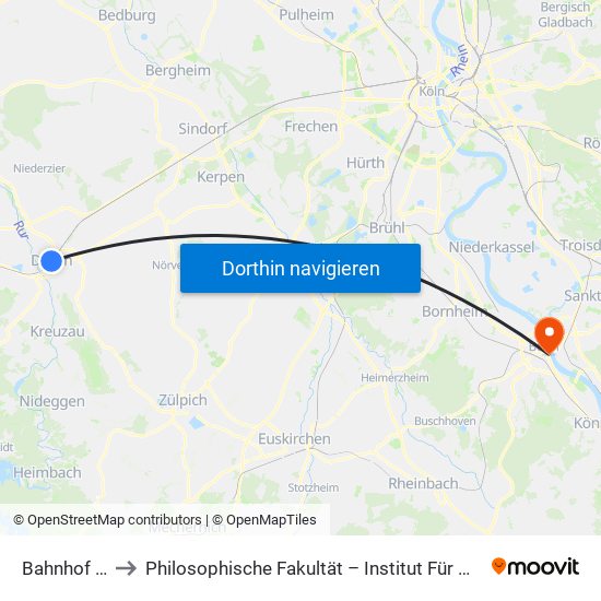 Bahnhof - Düren to Philosophische Fakultät – Institut Für Geschichtswissenschaft map