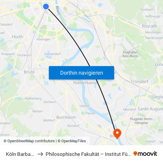 Köln Barbarossaplatz to Philosophische Fakultät – Institut Für Geschichtswissenschaft map