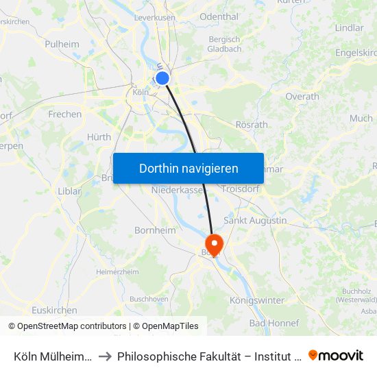 Köln Mülheim Wiener Platz to Philosophische Fakultät – Institut Für Geschichtswissenschaft map