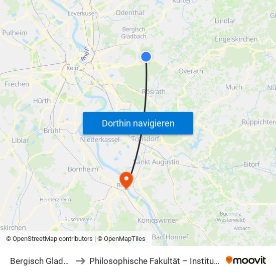 Bergisch Gladbach Bensberg to Philosophische Fakultät – Institut Für Geschichtswissenschaft map