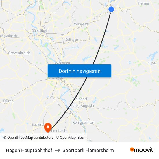 Hagen Hauptbahnhof to Sportpark Flamersheim map