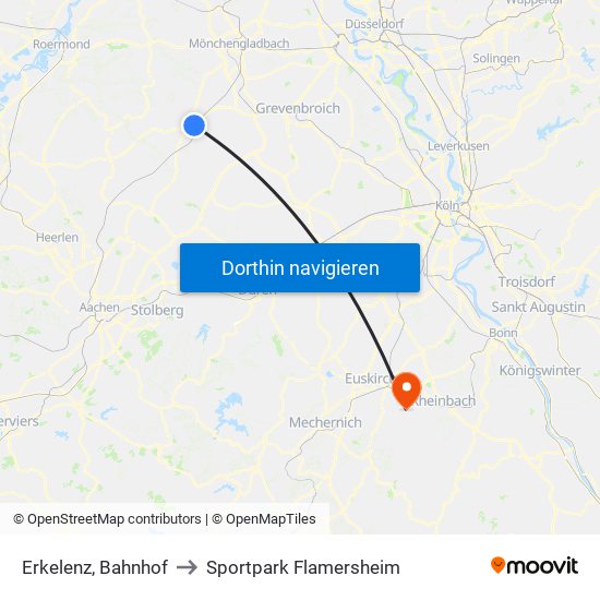 Erkelenz, Bahnhof to Sportpark Flamersheim map