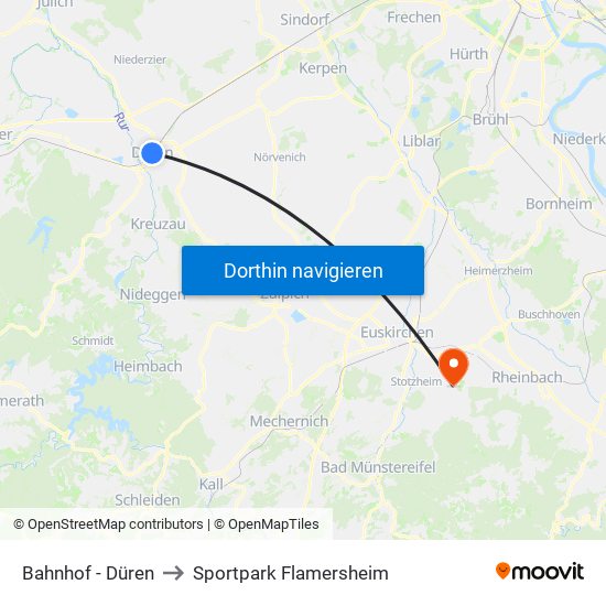 Bahnhof - Düren to Sportpark Flamersheim map